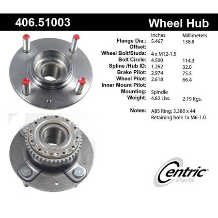 Centric Parts Hub & Bearing Assembly W/Abs Tone Ring, 406.51003 406.51003